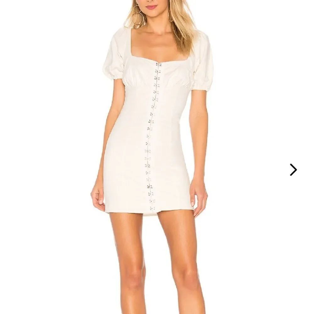 Lover + Friends JEANETTE Puff Sleeve Mini Dress in ivory size XS
